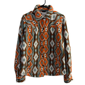 Outback Trading Tabitha Big Shirt Womens Medium Orange Button Up Fleece Aztec